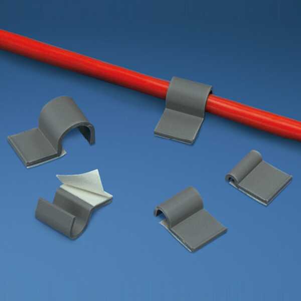 Panduit Adhesive Mount Cable Clip, .38" Bundle Capacity, PVC, Light Gray, 100/Pack