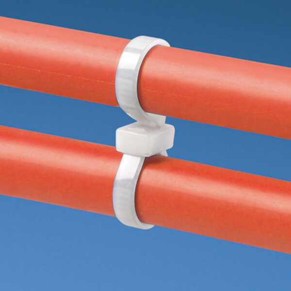 Panduit Bow-Ty™ Double Loop Tie, Two-Piece, 1.25" (32 mm) Combined Bundle Diameter, Standard, Nylon, Natural, 100/Pack