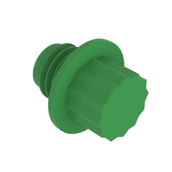 Heyco 22 x 1.5 Threaded Plug, 12-Point Head, Polypropylene, Green
