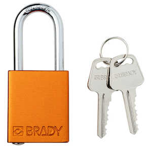 Brady Aluminum Safety Lockout Padlock, 1.5" Steel Shackle, Keyed Different, Orange