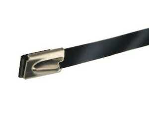 Heyco Cable Tie, 304 Stainless Steel, 0.18" W, 11.81" L, PVC Coated, Black